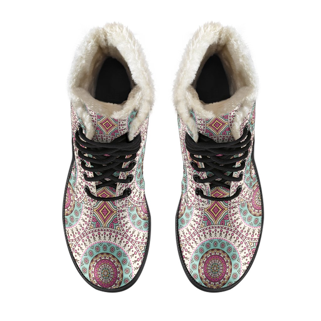 Bohemian Round Style Print Faux Fur Leather Boots-JTAMIGO.COM