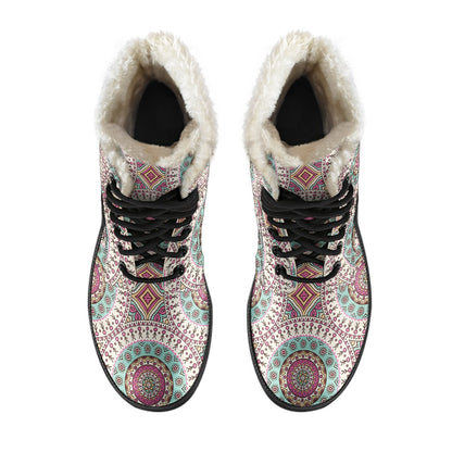 Bohemian Round Style Print Faux Fur Leather Boots-JTAMIGO.COM