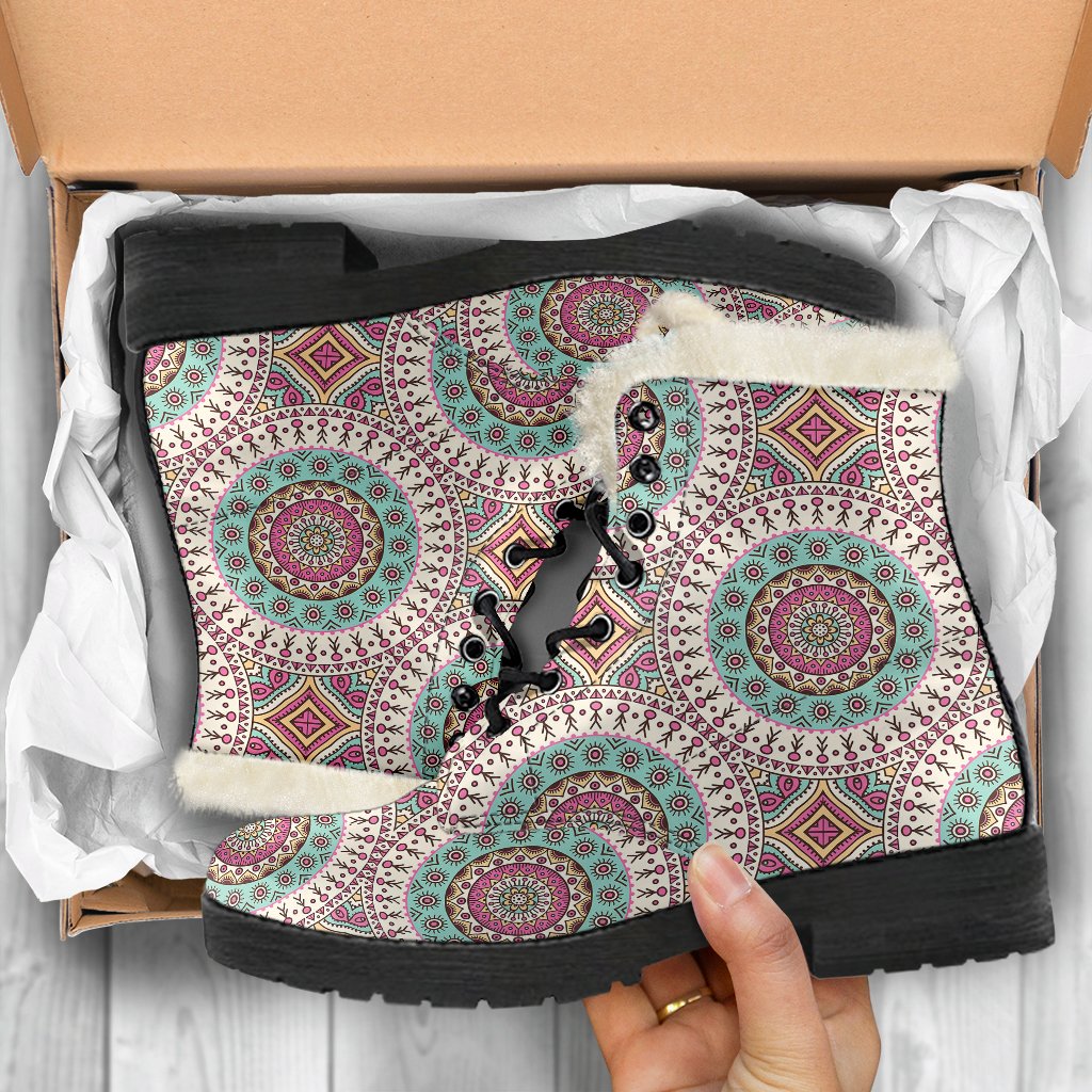 Bohemian Round Style Print Faux Fur Leather Boots-JTAMIGO.COM