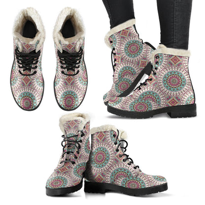 Bohemian Round Style Print Faux Fur Leather Boots-JTAMIGO.COM