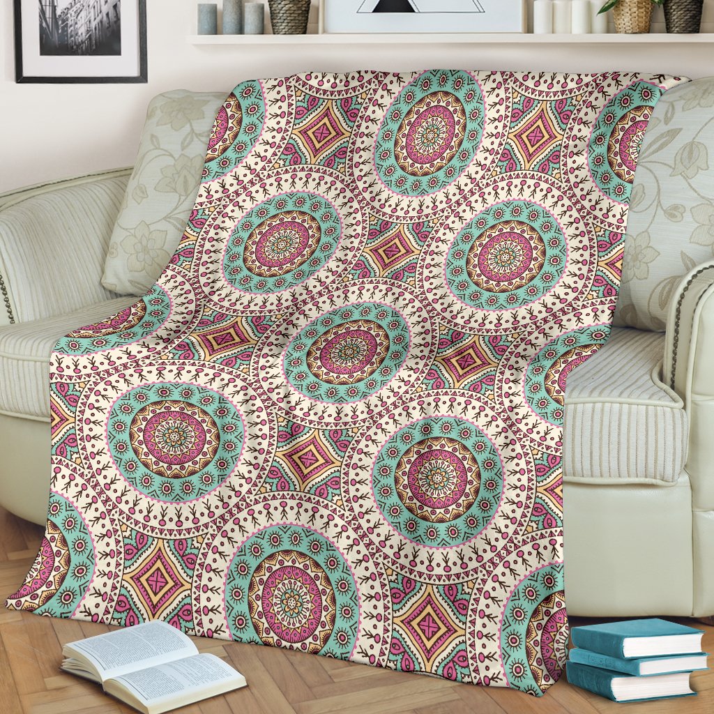 Bohemian Round Style Print Fleece Blanket