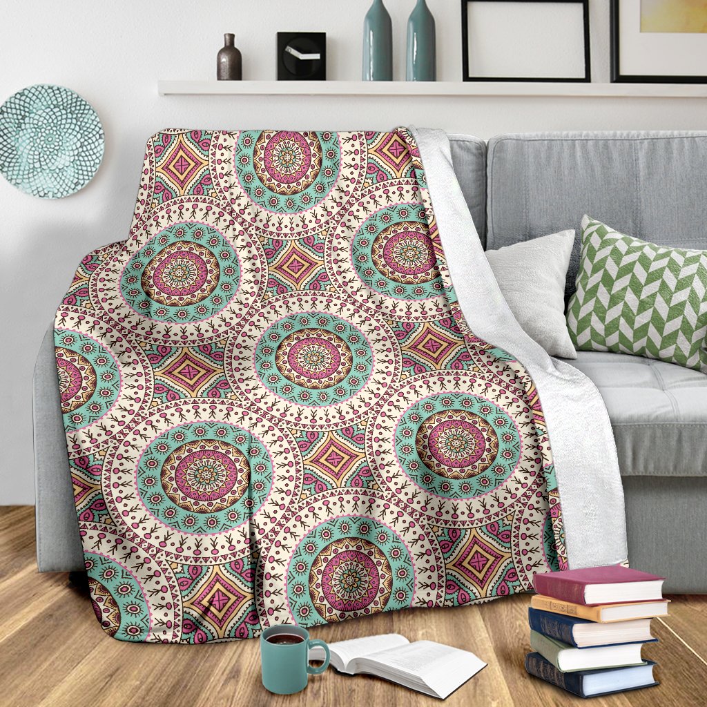 Bohemian Round Style Print Fleece Blanket