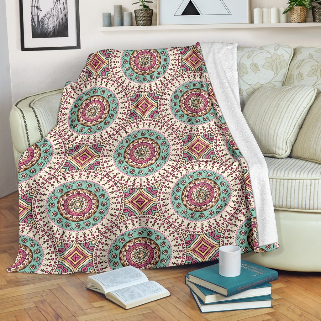 Bohemian Round Style Print Fleece Blanket