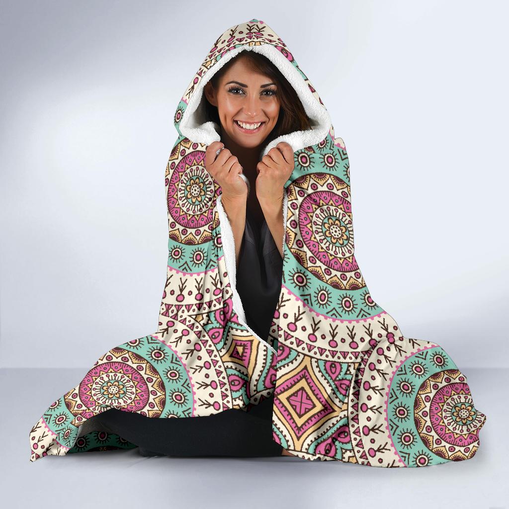 Bohemian Round Style Print Hooded Blanket-JTAMIGO.COM