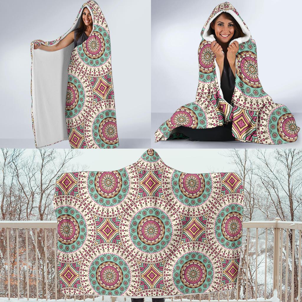 Bohemian Round Style Print Hooded Blanket-JTAMIGO.COM