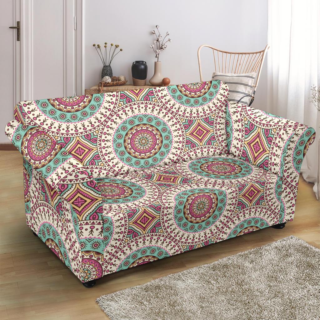 Bohemian Round Style Print Loveseat Slipcover-JTAMIGO.COM