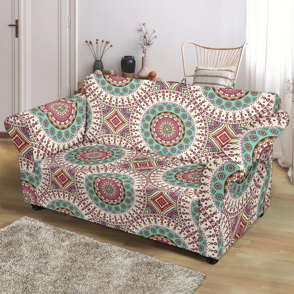 Bohemian Round Style Print Loveseat Slipcover-JTAMIGO.COM