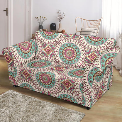 Bohemian Round Style Print Loveseat Slipcover-JTAMIGO.COM