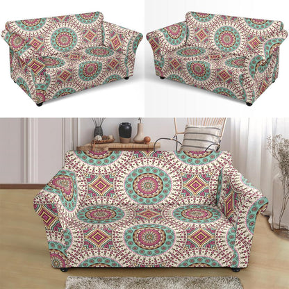 Bohemian Round Style Print Loveseat Slipcover-JTAMIGO.COM
