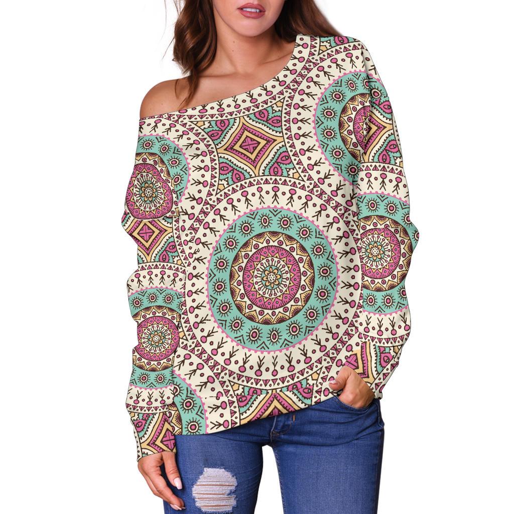 Bohemian Round Style Print Off Shoulder Sweatshirt