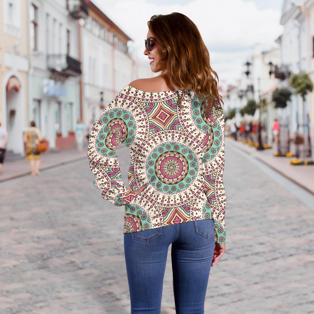 Bohemian Round Style Print Off Shoulder Sweatshirt