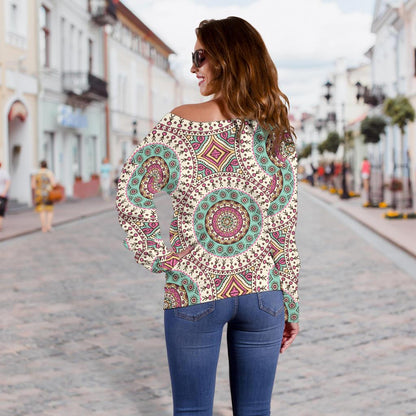 Bohemian Round Style Print Off Shoulder Sweatshirt