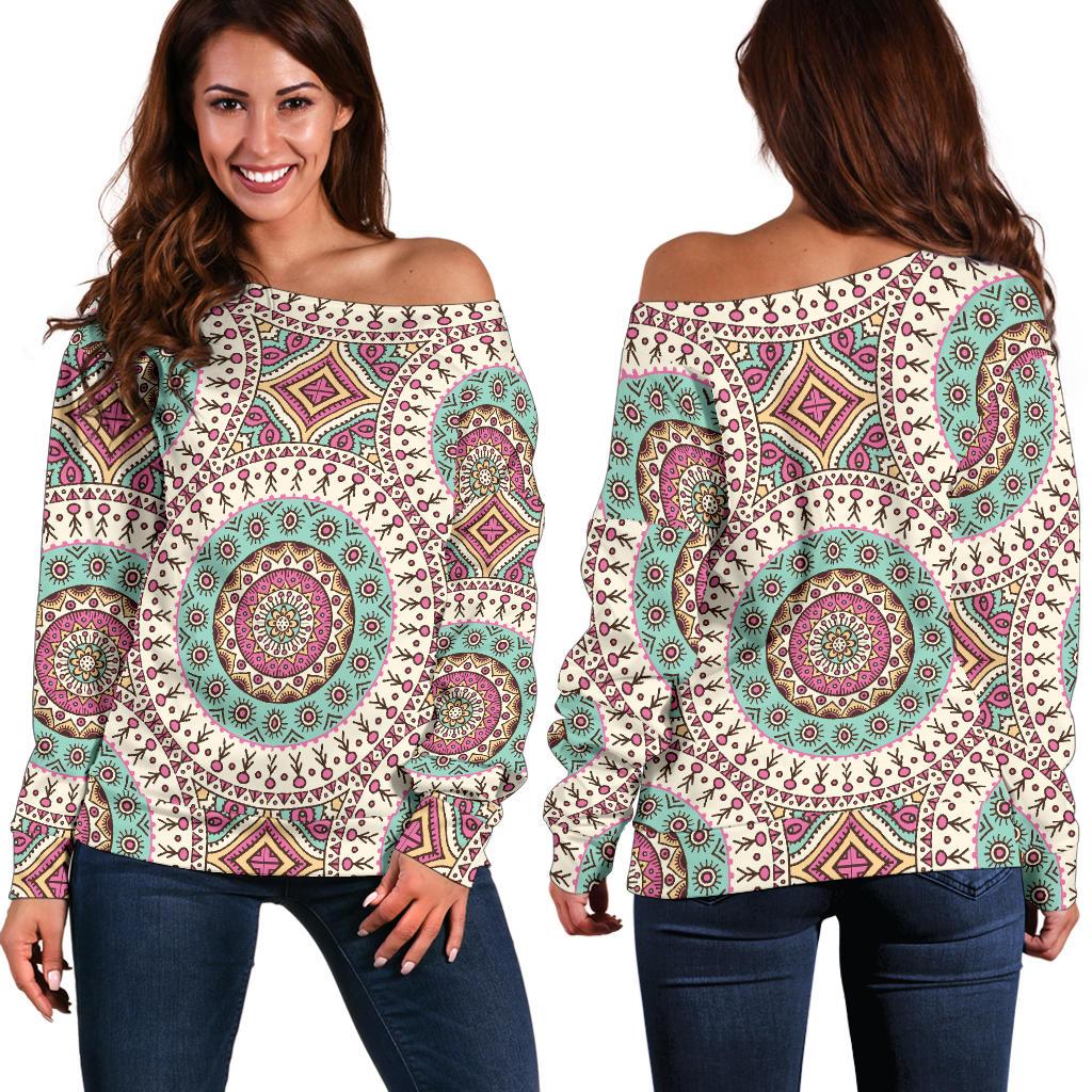 Bohemian Round Style Print Off Shoulder Sweatshirt