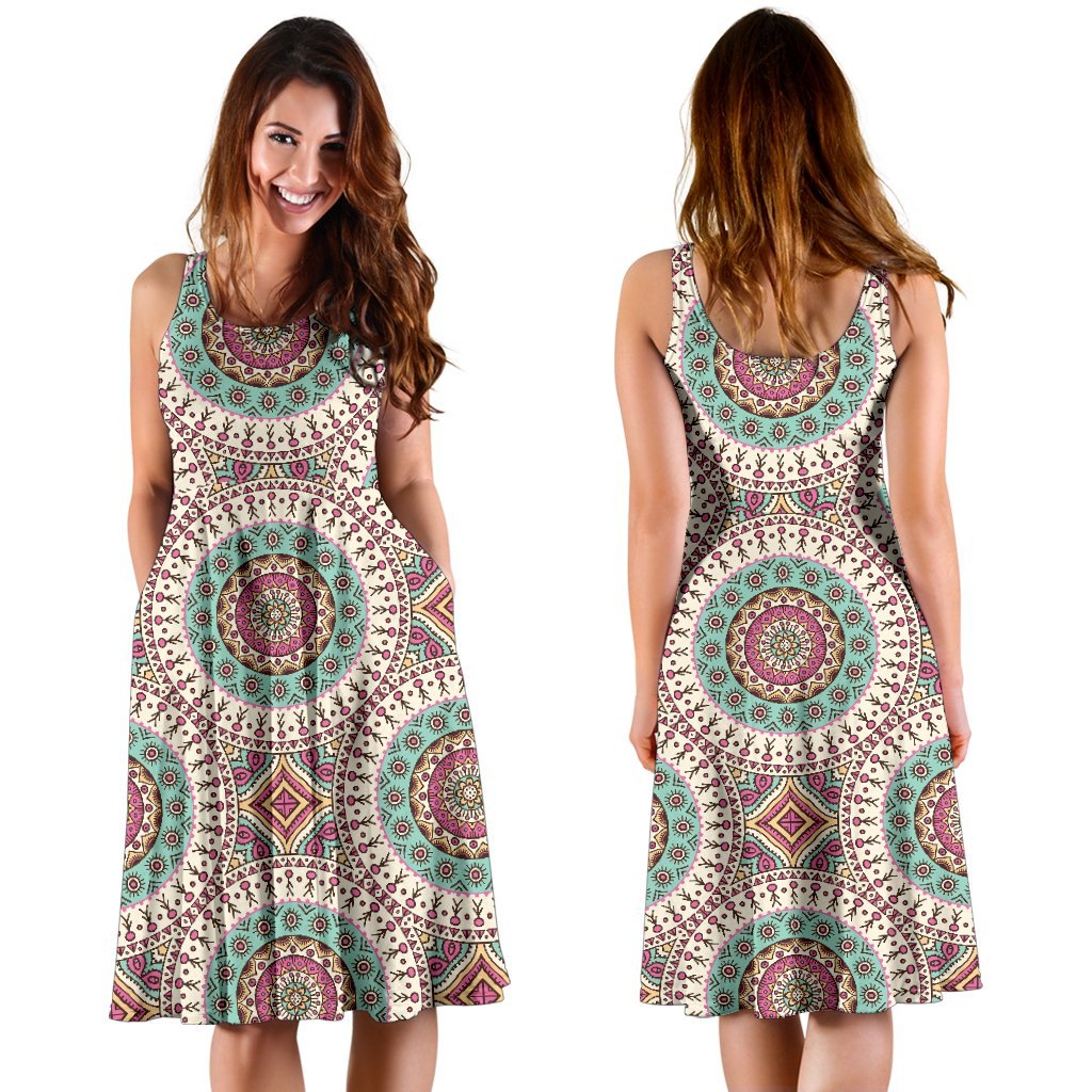 Bohemian Round Style Print Sleeveless Dress