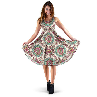 Bohemian Round Style Print Sleeveless Dress