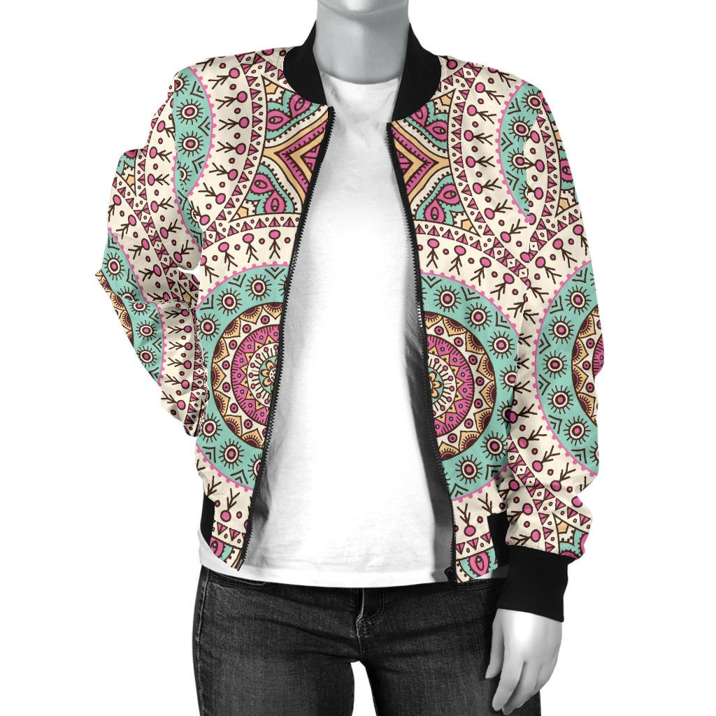 Bohemian Round Style Print Women Casual Bomber Jacket