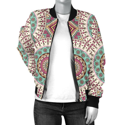Bohemian Round Style Print Women Casual Bomber Jacket