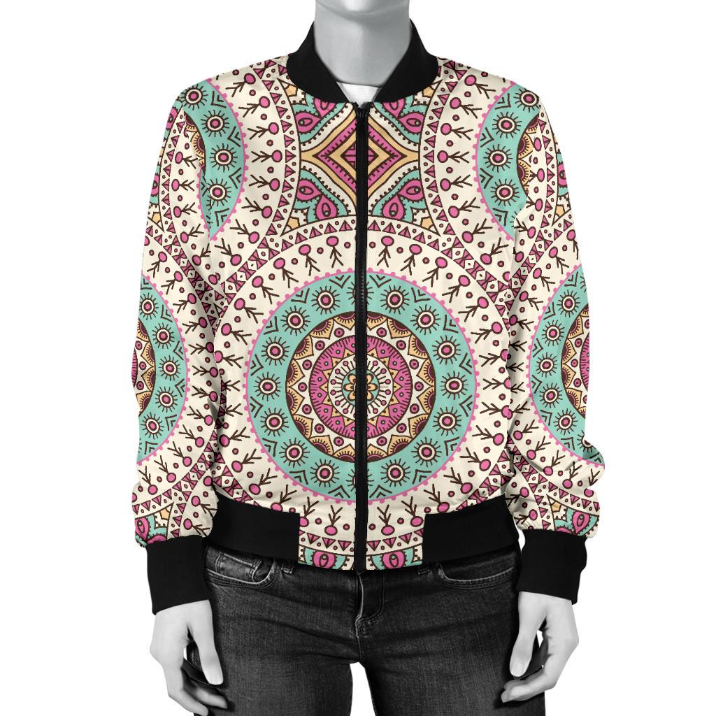 Bohemian Round Style Print Women Casual Bomber Jacket