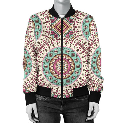 Bohemian Round Style Print Women Casual Bomber Jacket