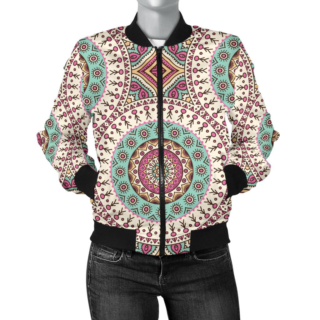 Bohemian Round Style Print Women Casual Bomber Jacket