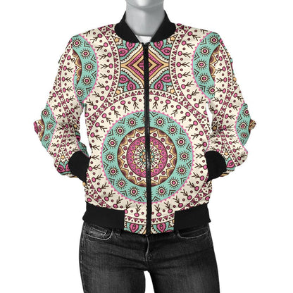 Bohemian Round Style Print Women Casual Bomber Jacket
