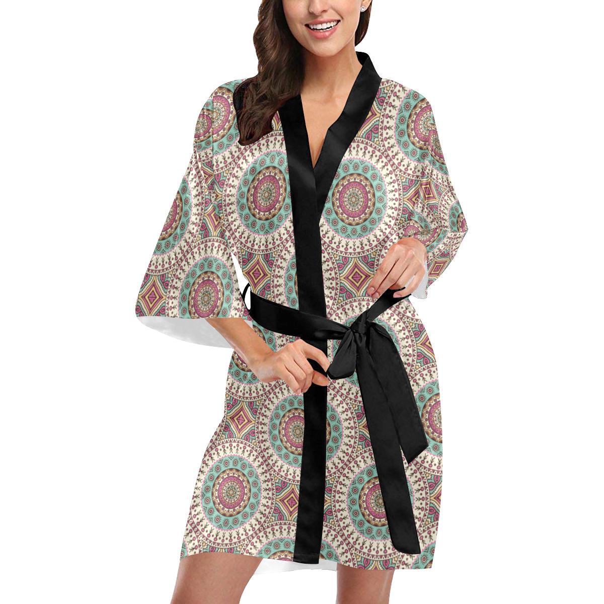 Bohemian Round Style Print Women Short Kimono Robe