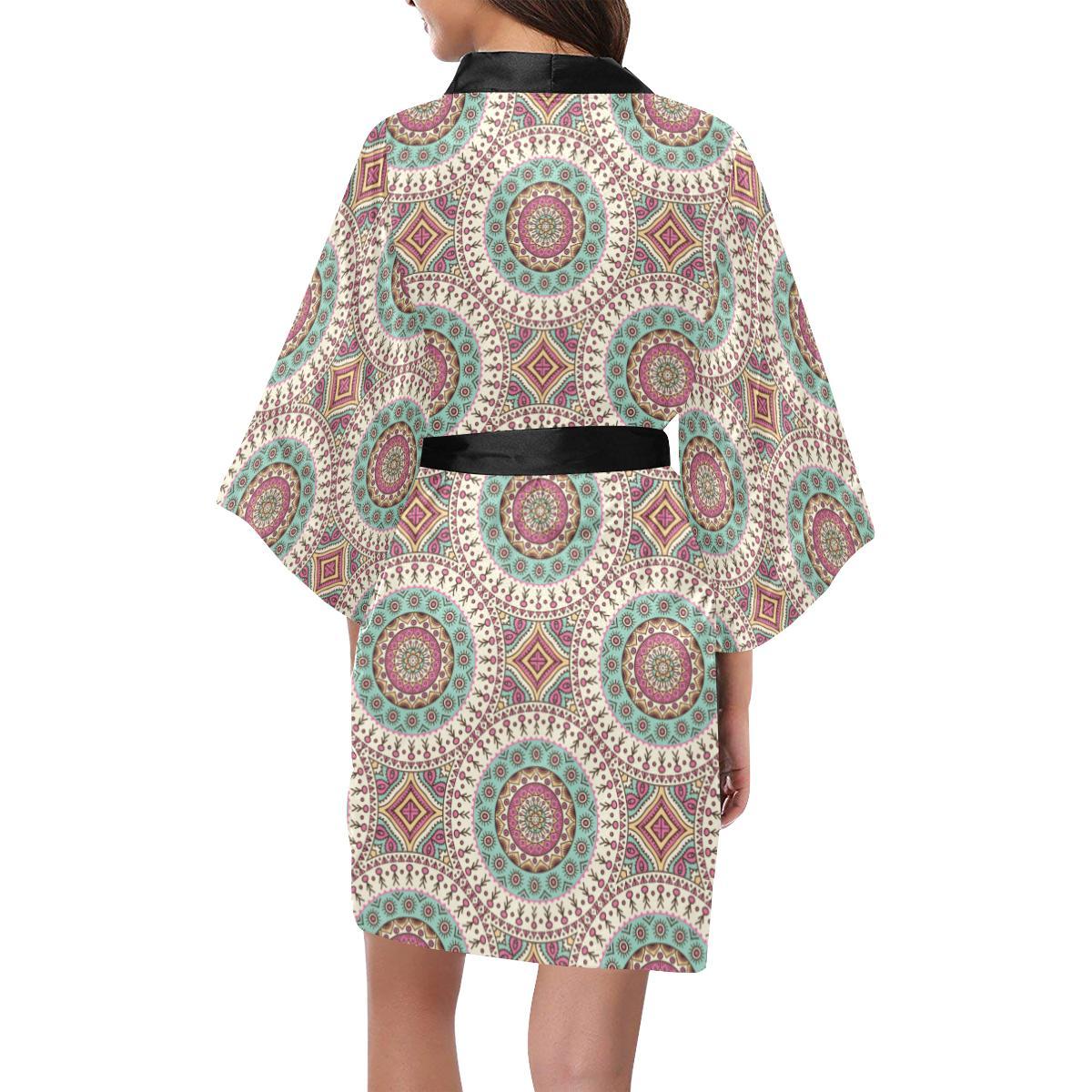 Bohemian Round Style Print Women Short Kimono Robe