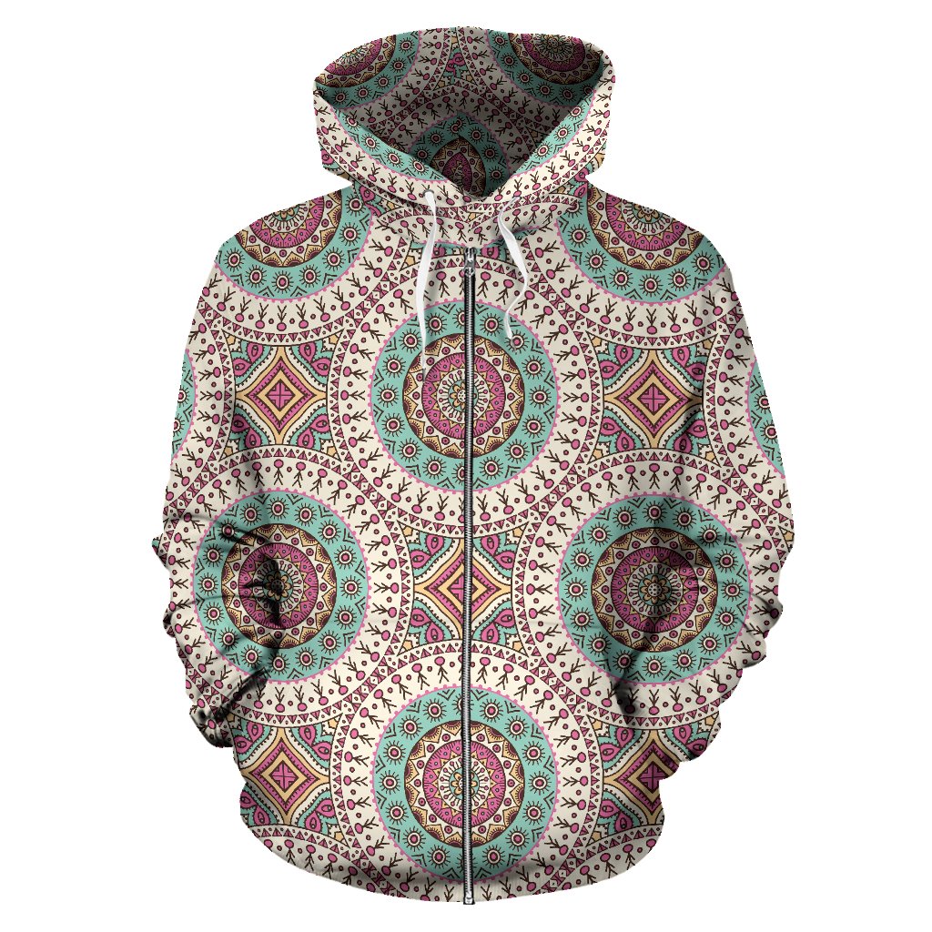 Bohemian Round Style Print Zip Up Hoodie
