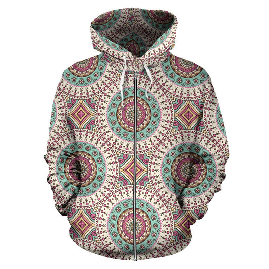 Bohemian Round Style Print Zip Up Hoodie