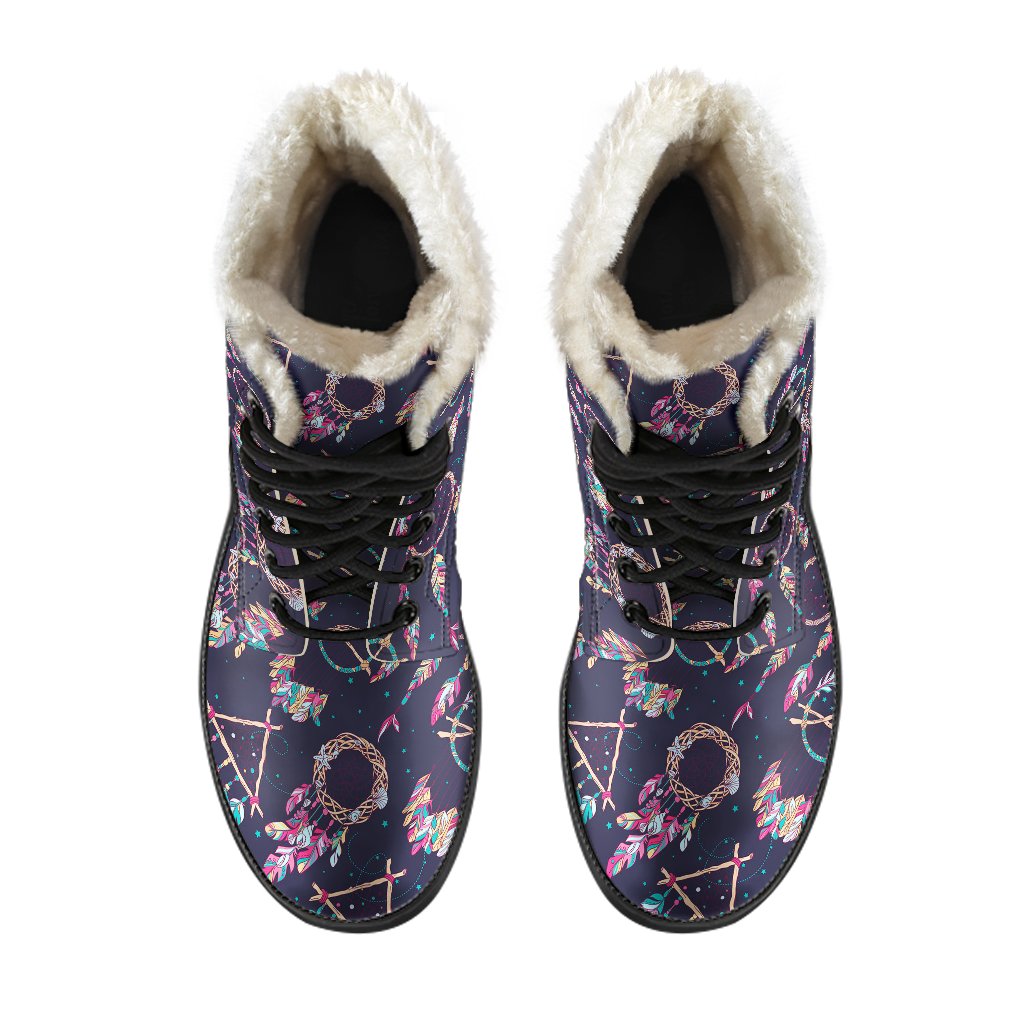 Boho Dream Catcher Colorful Faux Fur Leather Boots-JTAMIGO.COM