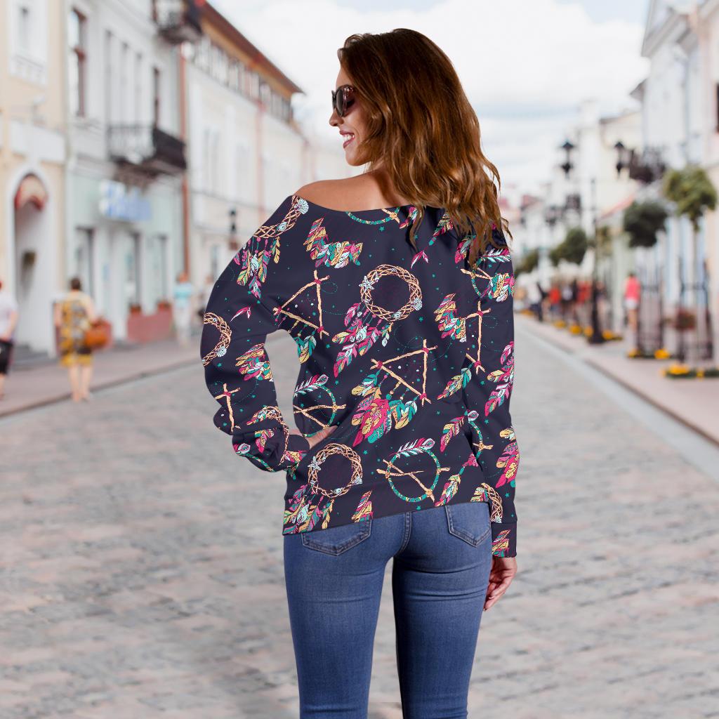 Boho Dream Catcher Colorful Off Shoulder Sweatshirt