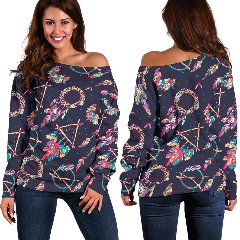 Boho Dream Catcher Colorful Off Shoulder Sweatshirt
