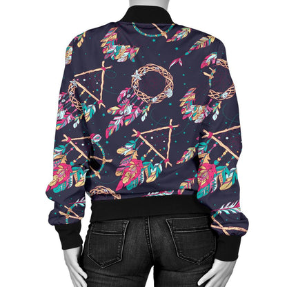 Boho Dream Catcher Colorful Women Casual Bomber Jacket