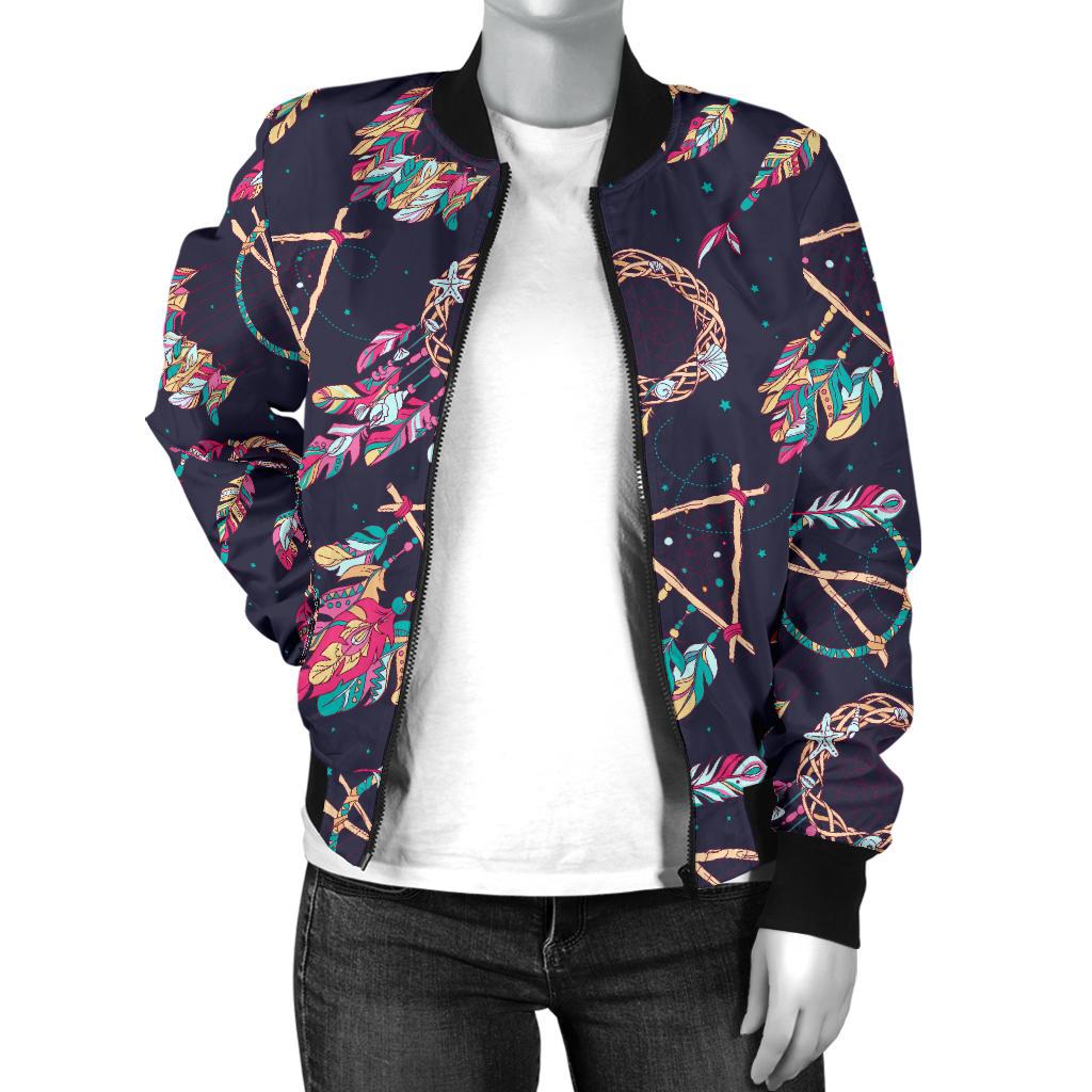 Boho Dream Catcher Colorful Women Casual Bomber Jacket