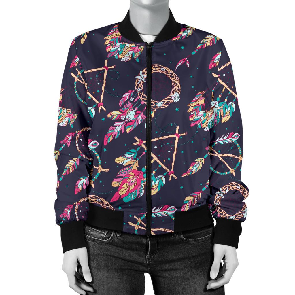 Boho Dream Catcher Colorful Women Casual Bomber Jacket