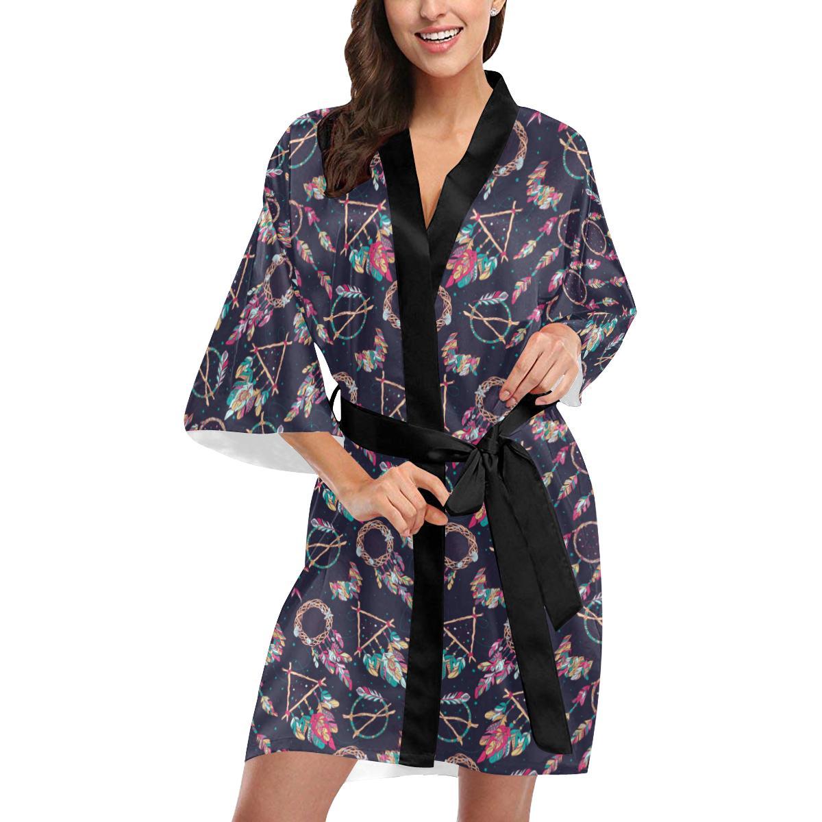 Boho Dream Catcher Colorful Women Short Kimono Robe