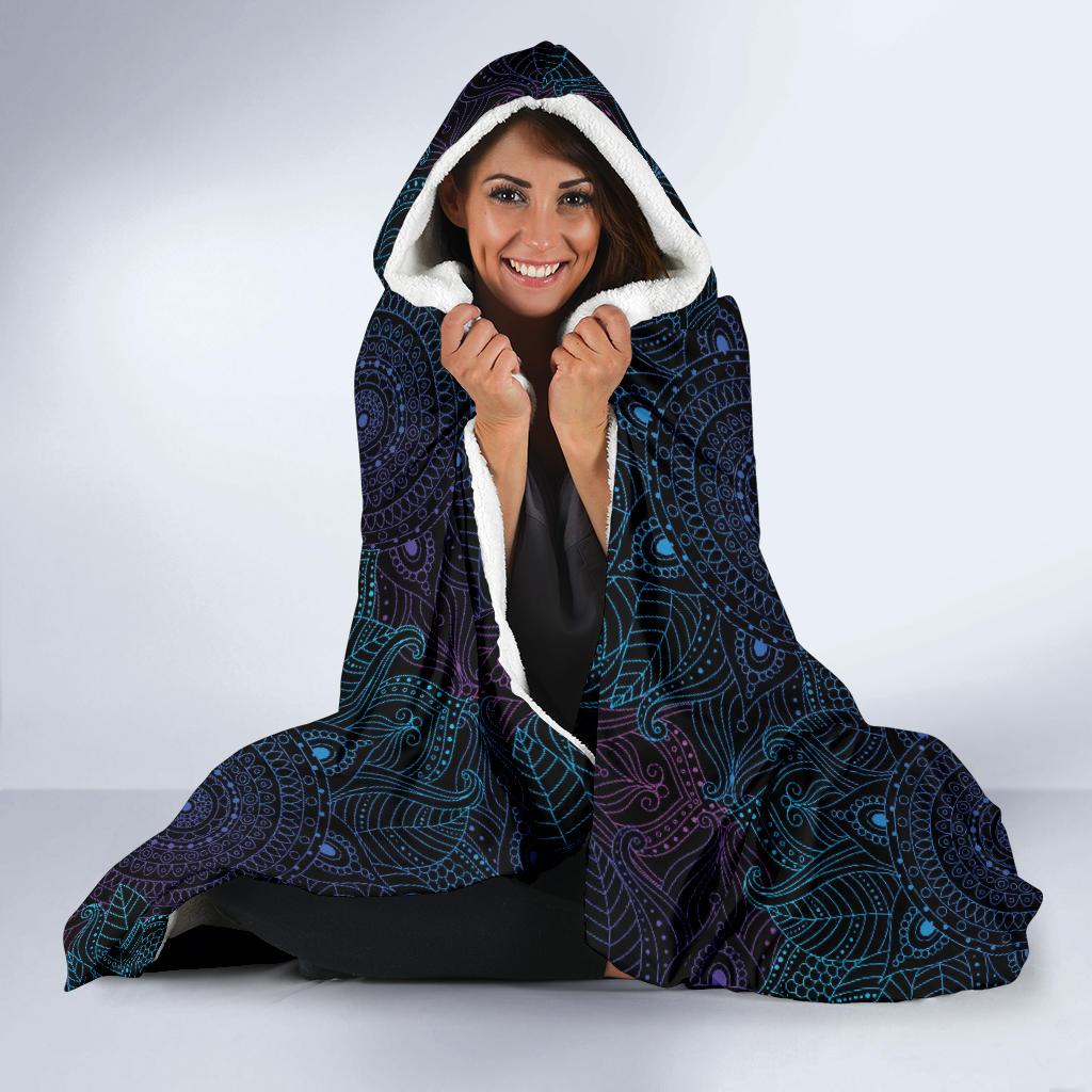 Boho Floral Mandala Hooded Blanket-JTAMIGO.COM