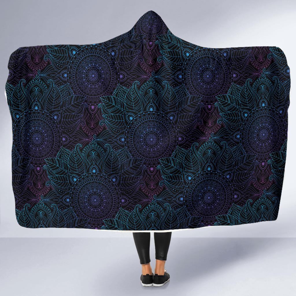 Boho Floral Mandala Hooded Blanket-JTAMIGO.COM