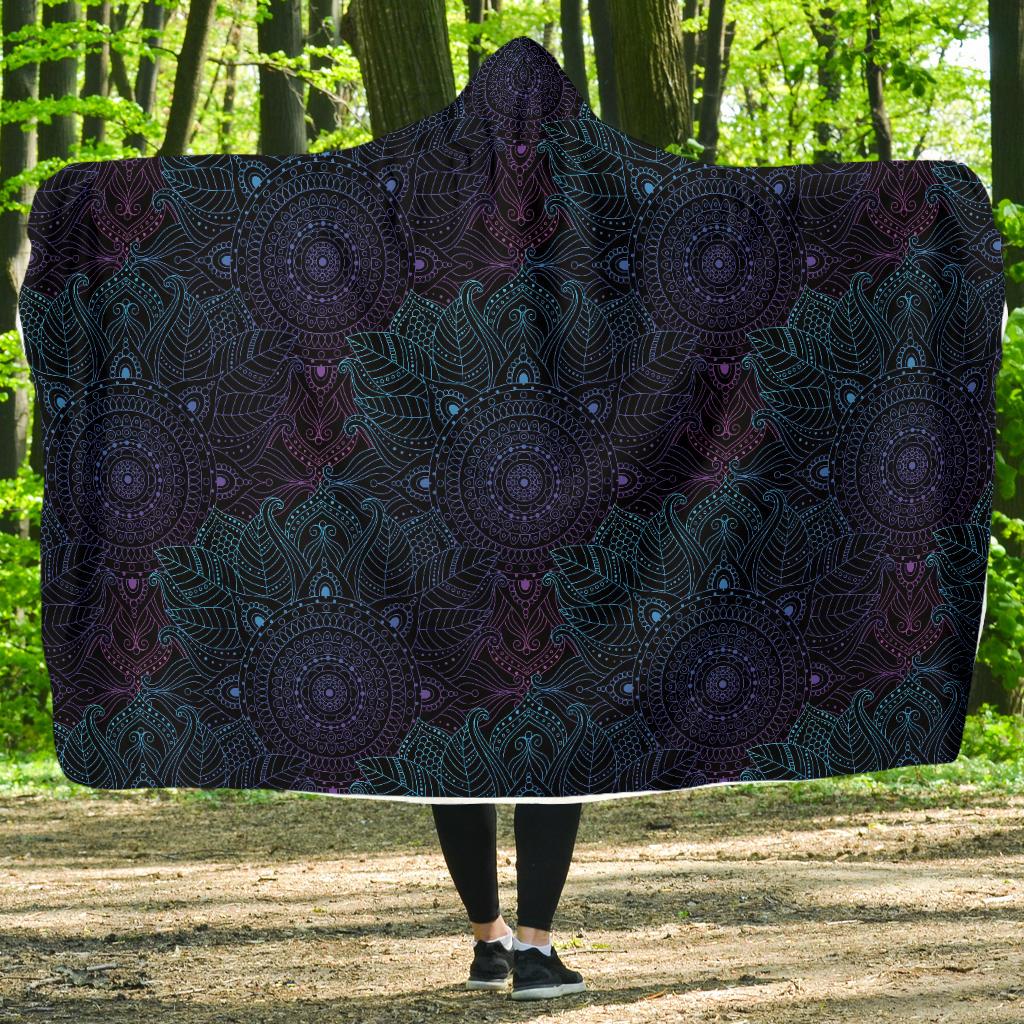 Boho Floral Mandala Hooded Blanket-JTAMIGO.COM