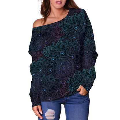 Boho Floral Mandala Off Shoulder Sweatshirt