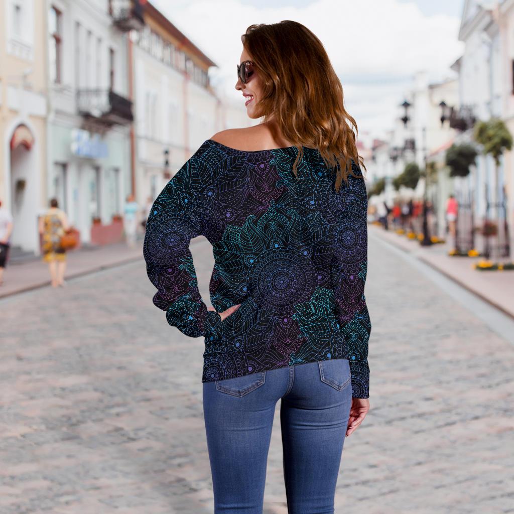 Boho Floral Mandala Off Shoulder Sweatshirt
