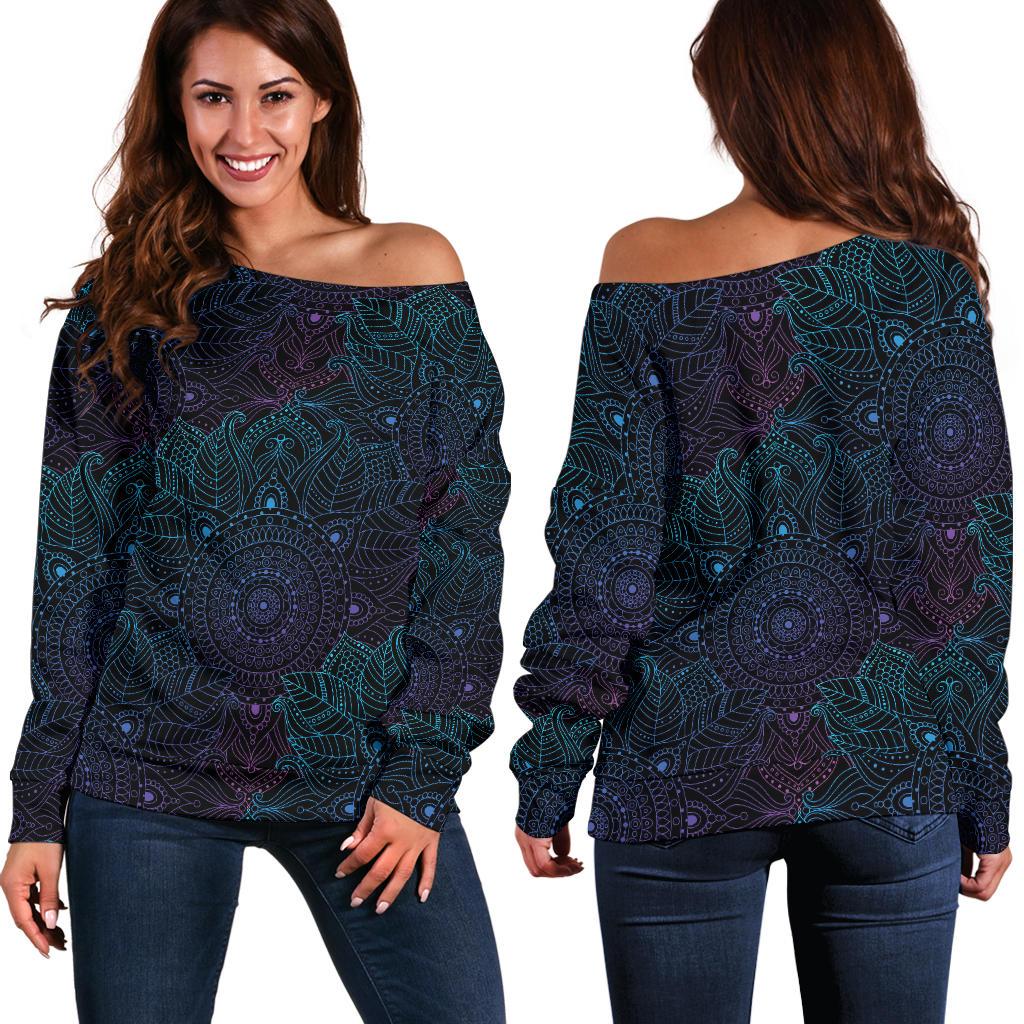Boho Floral Mandala Off Shoulder Sweatshirt