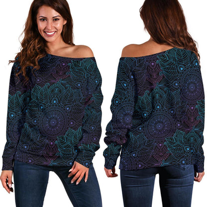 Boho Floral Mandala Off Shoulder Sweatshirt