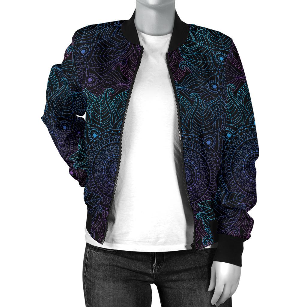 Boho Floral Mandala Women Casual Bomber Jacket
