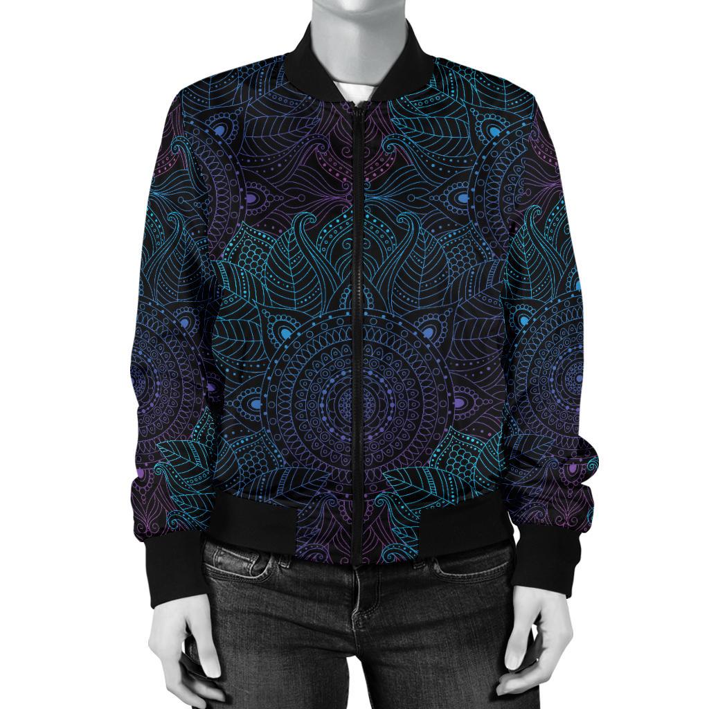 Boho Floral Mandala Women Casual Bomber Jacket