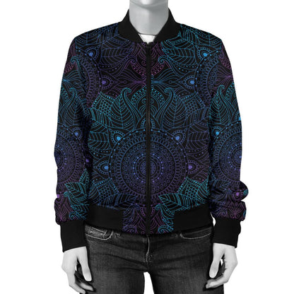 Boho Floral Mandala Women Casual Bomber Jacket