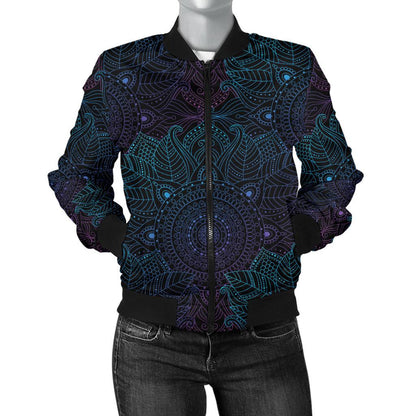 Boho Floral Mandala Women Casual Bomber Jacket