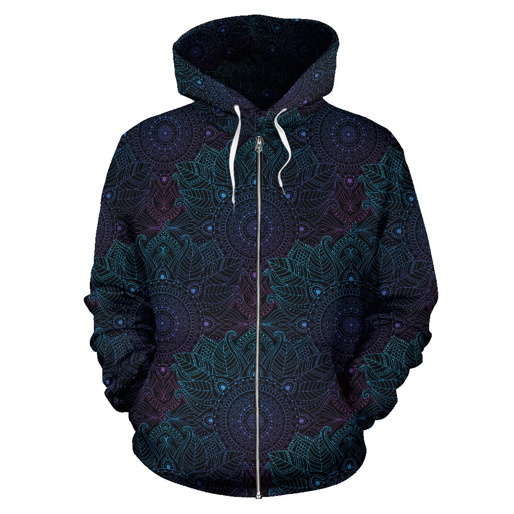 Boho Floral Mandala Zip Up Hoodie