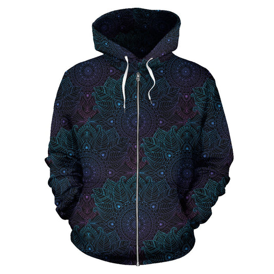 Boho Floral Mandala Zip Up Hoodie
