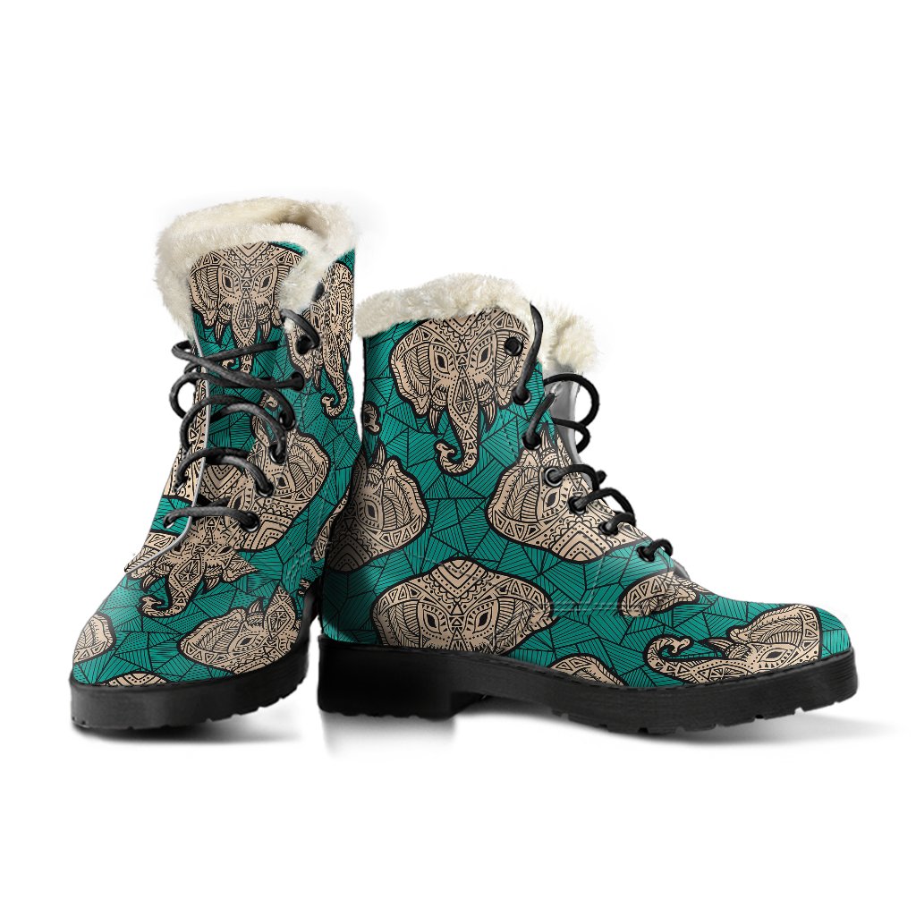 Boho Head Elephant Faux Fur Leather Boots-JTAMIGO.COM
